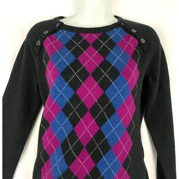 VTG Tommy Hilfiger Knitted Argyle Crewneck Sweater MEDIUM Side Button 90's Y2K - Picture 12 of 13